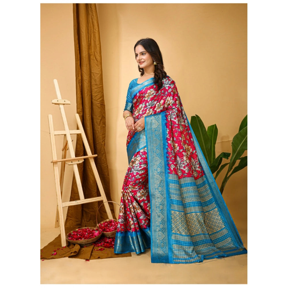 Snuggle Spot Women's Soft Dola Cotton Kalamkari Printed Saree With Unstitched Blouse 5.5Mtr (Pink)