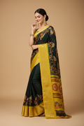Snuggle Spot Women's Soft Dola Cotton Kalamkari Printed Saree With Unstitched Blouse 5.5Mtr (Green)