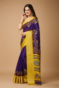 Snuggle Spot Women's Soft Dola Cotton Kalamkari Printed Saree With Unstitched Blouse 5.5Mtr (Purple)