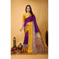 Snuggle Spot Women's Soft Dola Cotton Kalamkari Printed Saree With Unstitched Blouse 5.5Mtr (Purple)