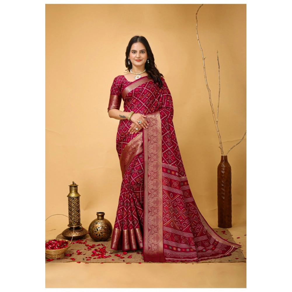 Snuggle Spot Women's Soft Dola Cotton Kalamkari Printed Saree With Unstitched Blouse 5.5Mtr (Red)