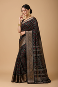 Snuggle Spot Women's Soft Dola Cotton Kalamkari Printed Saree With Unstitched Blouse 5.5Mtr (Black)