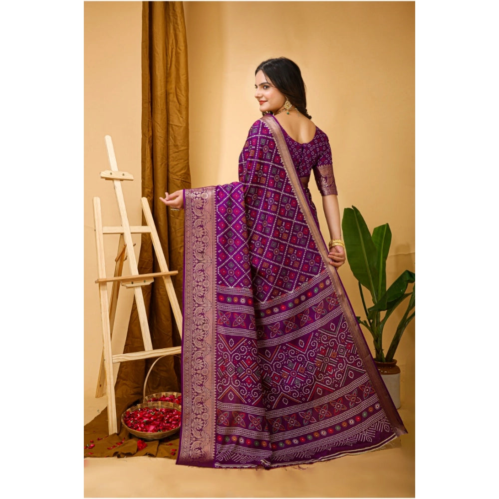 Snuggle Spot Women's Soft Dola Cotton Kalamkari Printed Saree With Unstitched Blouse 5.5Mtr (Purple)