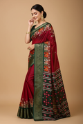 Snuggle Spot Women's Soft Dola Cotton Kalamkari Printed Saree With Unstitched Blouse 5.5Mtr (Red)