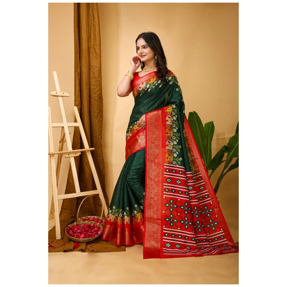 Snuggle Spot Women's Soft Dola Cotton Kalamkari Printed Saree With Unstitched Blouse 5.5Mtr (Green)