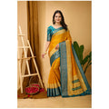 Snuggle Spot Women's Soft Dola Cotton Kalamkari Printed Saree With Unstitched Blouse 5.5Mtr (Yellow)