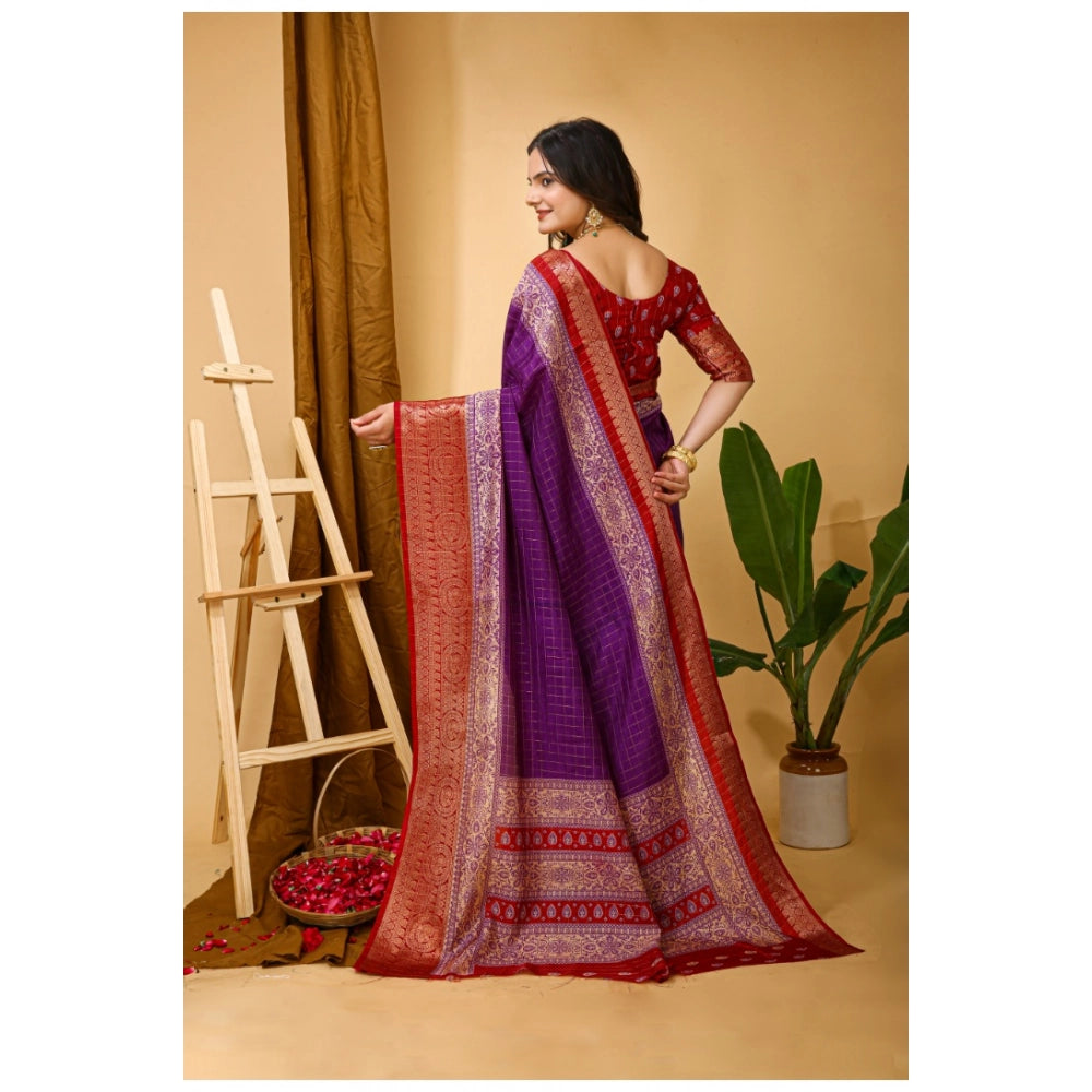 Snuggle Spot Women's Soft Dola Cotton Kalamkari Printed Saree With Unstitched Blouse 5.5Mtr (Purple)