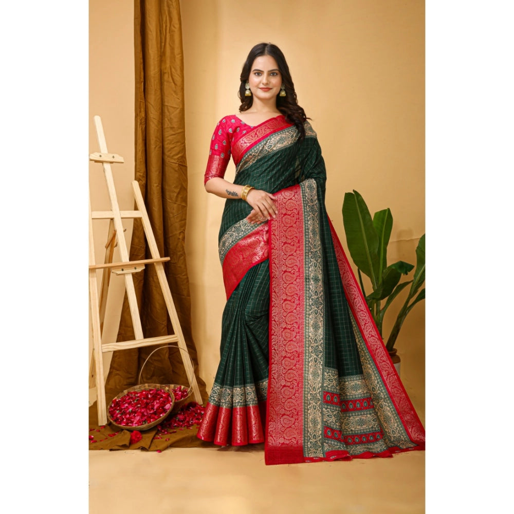 Snuggle Spot Women's Soft Dola Cotton Kalamkari Printed Saree With Unstitched Blouse 5.5Mtr (B.Green)