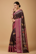 Snuggle Spot Women's Soft Blooming Marshmallow Fabric Kalamkari Printed Saree With Unstitched Blouse 5.5Mtr (Maroon)