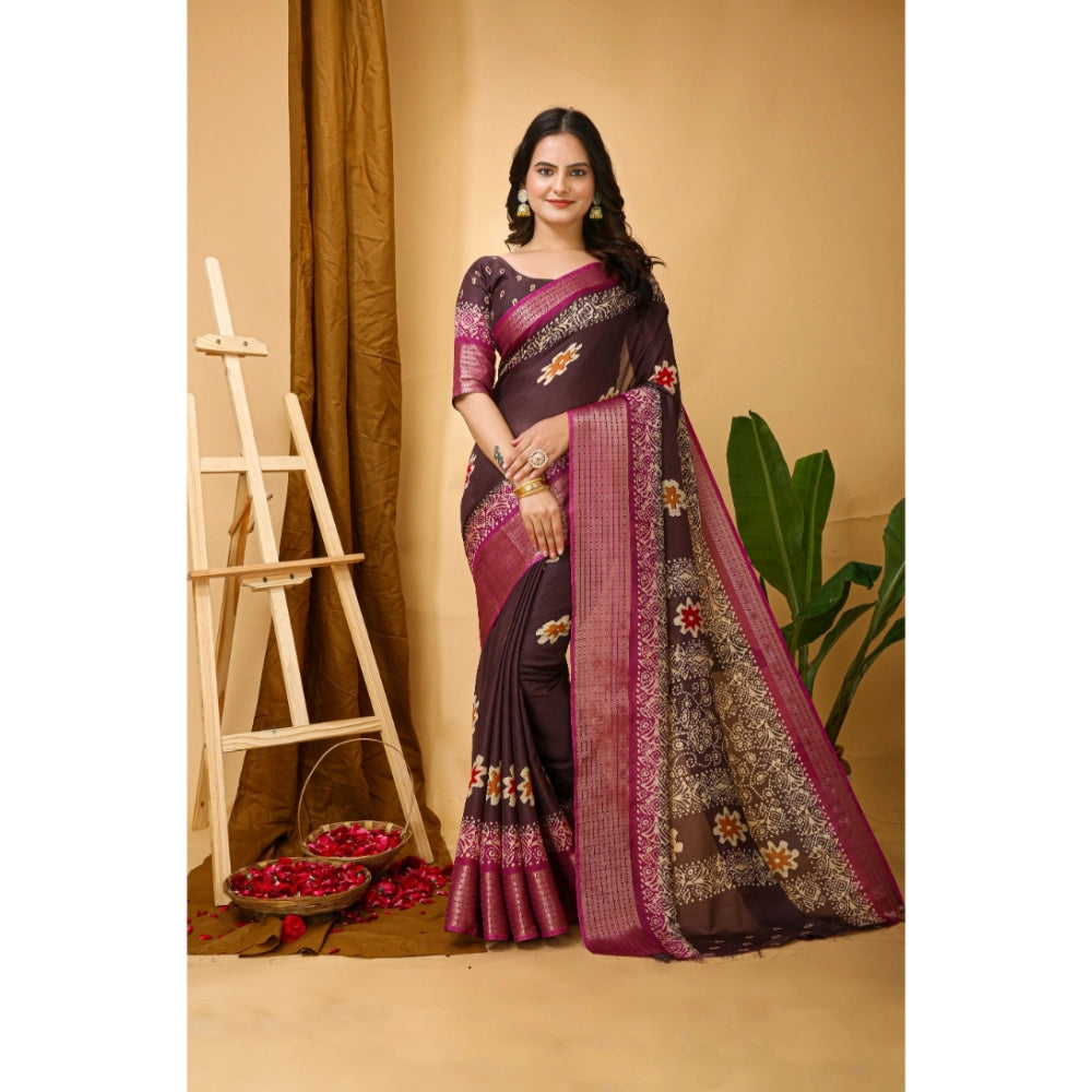 Snuggle Spot Women's Soft Blooming Marshmallow Fabric Kalamkari Printed Saree With Unstitched Blouse 5.5Mtr (Maroon)