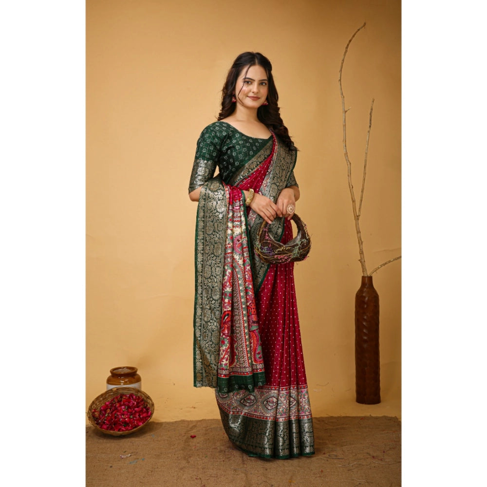 Snuggle Spot Women's Soft Dola Cotton Kalamkari Printed Saree With Unstitched Blouse 5.5Mtr (Maroon)