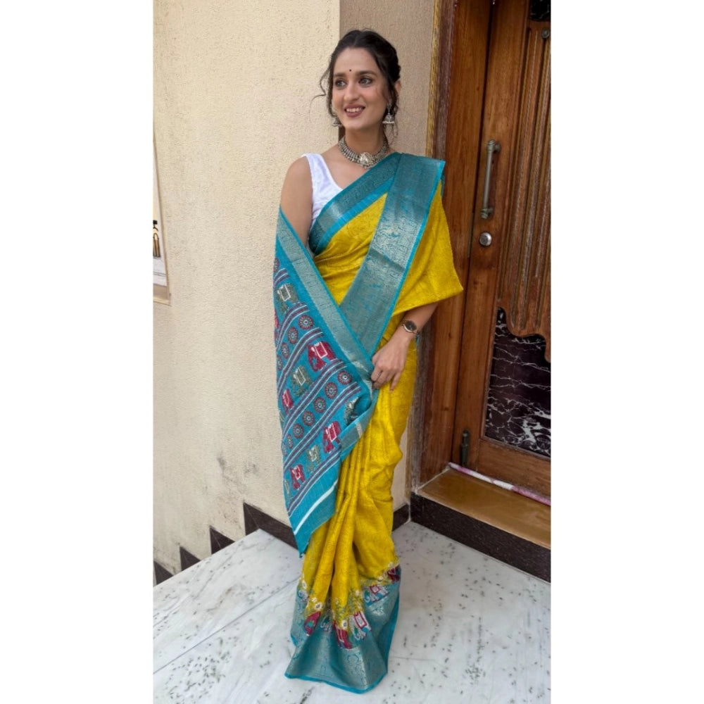 Snuggle Spot Women's Soft Dola Cotton Kalamkari Printed Saree With Unstitched Blouse 5.5Mtr (Mustard)