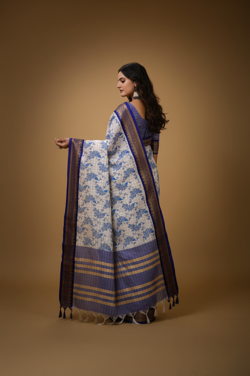 Snuggle Spot Women's Soft Cotton Silk Printed Saree With Unstitched Blouse 5.5Mtr (Purple)