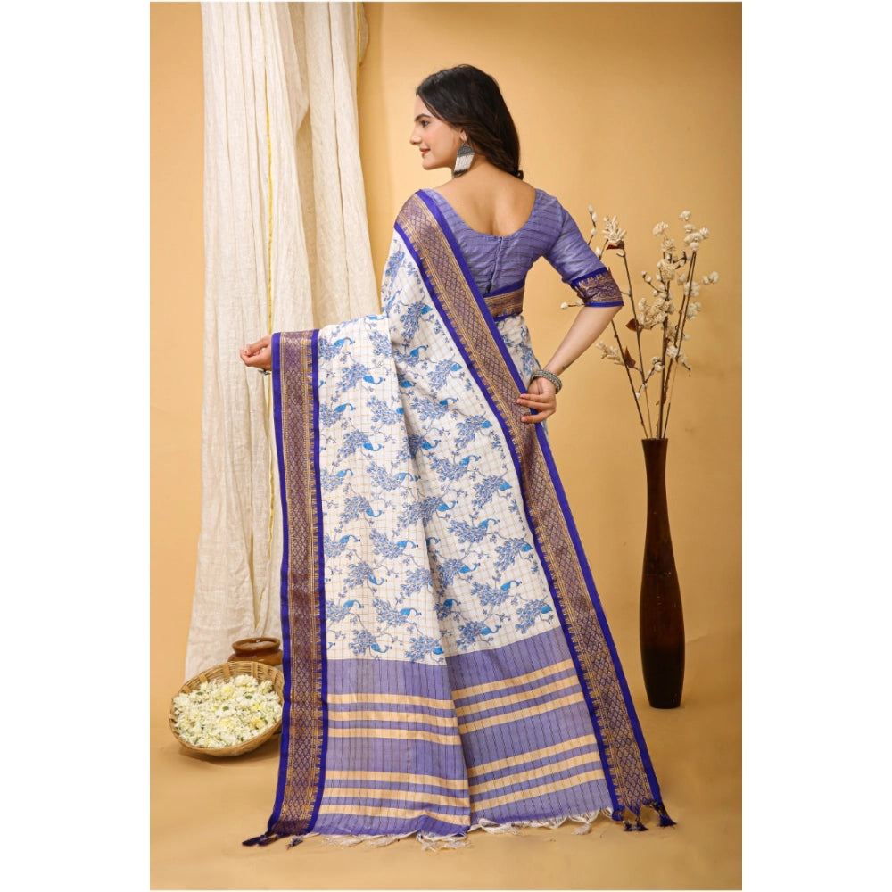 Snuggle Spot Women's Soft Cotton Silk Printed Saree With Unstitched Blouse 5.5Mtr (Purple)