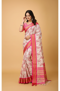 Snuggle Spot Women's Soft Cotton Silk Printed Saree With Unstitched Blouse 5.5Mtr (Pink)
