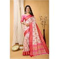 Snuggle Spot Women's Soft Cotton Silk Printed Saree With Unstitched Blouse 5.5Mtr (Pink)