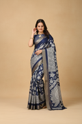 Snuggle Spot Women's Soft Handloom Cotton Kalamkari Printed Saree With Unstitched Blouse 5.5Mtr (Blue)