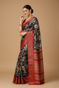 Snuggle Spot Women's Soft Dola Cotton Kalamkari Printed Saree With Unstitched Blouse 5.5Mtr (Black)