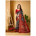 Snuggle Spot Women's Soft Dola Cotton Kalamkari Printed Saree With Unstitched Blouse 5.5Mtr (Black)