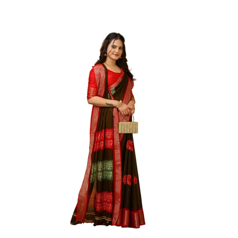Snuggle Spot Women's Soft Blooming Marshmallow Fabric Kalamkari Printed Saree With Unstitched Blouse 5.5Mtr (Mehendi)