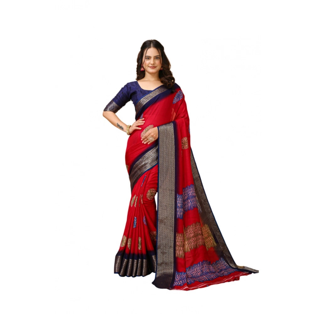 Snuggle Spot Women's Soft Blooming Marshmallow Fabric Kalamkari Printed Saree With Unstitched Blouse 5.5Mtr (Red)