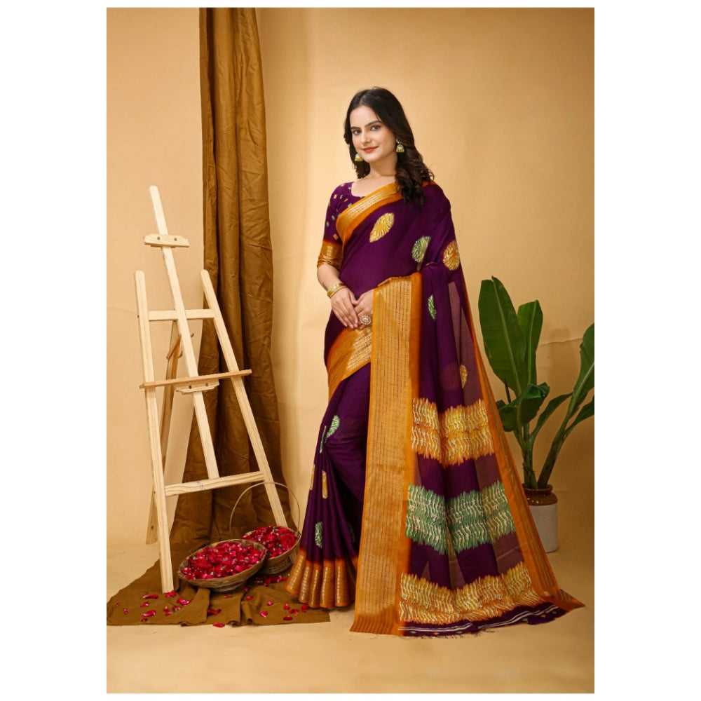 Snuggle Spot Women's Soft Blooming Marshmallow Fabric Kalamkari Printed Saree With Unstitched Blouse 5.5Mtr (Wine)