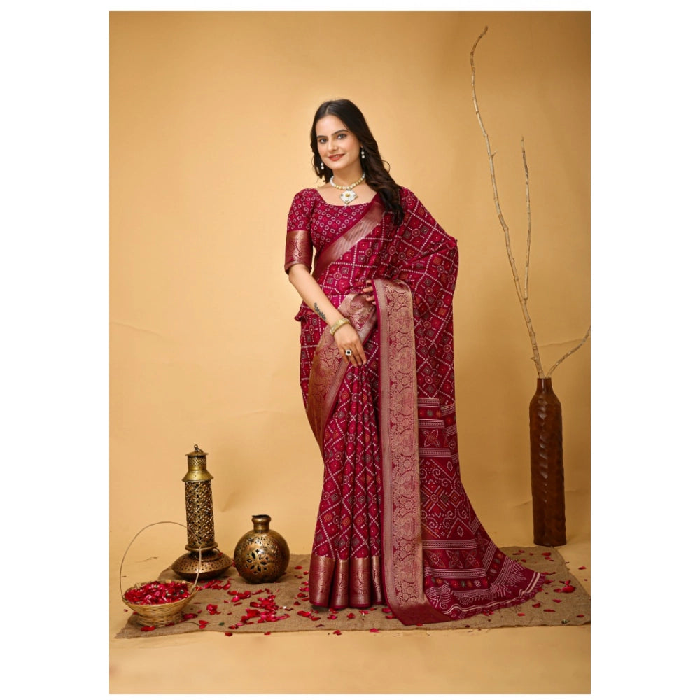 Snuggle Spot Women's Soft Dola Cotton Kalamkari Printed Saree With Unstitched Blouse 5.5Mtr (Red)