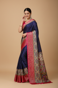 Snuggle Spot Women's Soft Dola Cotton Kalamkari Printed Saree With Unstitched Blouse 5.5Mtr (Navy Blue)