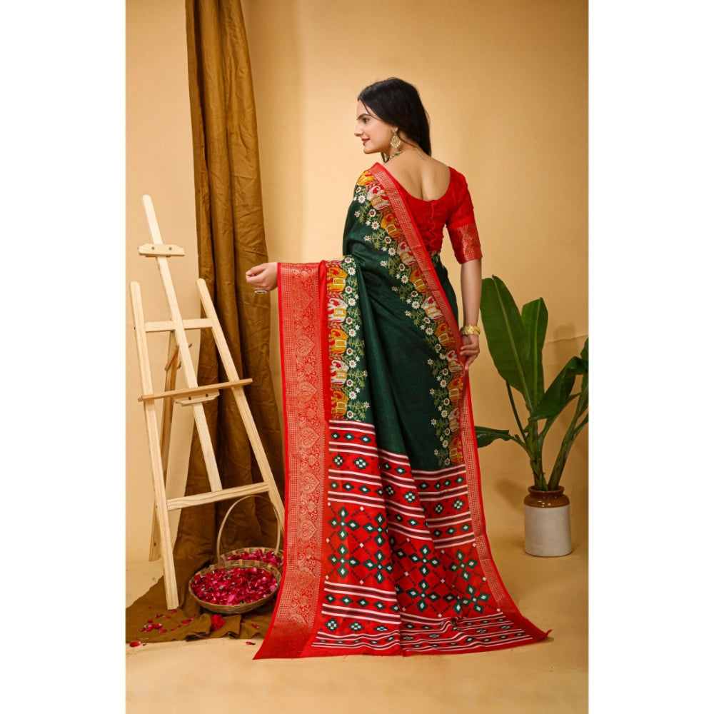 Snuggle Spot Women's Soft Dola Cotton Kalamkari Printed Saree With Unstitched Blouse 5.5Mtr (Green)
