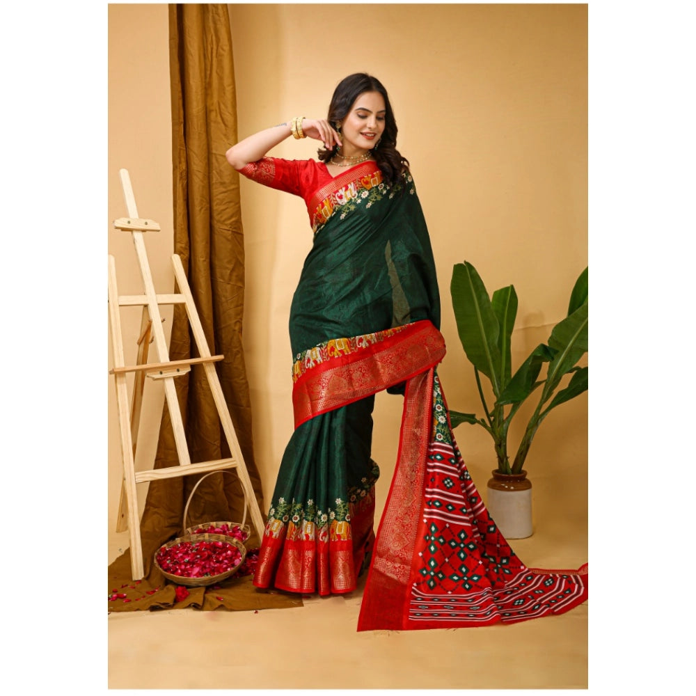 Snuggle Spot Women's Soft Dola Cotton Kalamkari Printed Saree With Unstitched Blouse 5.5Mtr (Green)
