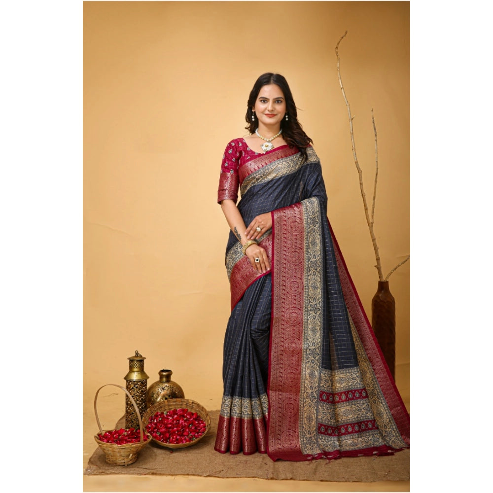 Snuggle Spot Women's Soft Dola Cotton Kalamkari Printed Saree With Unstitched Blouse 5.5Mtr (Grey)