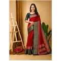 Snuggle Spot Women's Soft Dola Cotton Kalamkari Printed Saree With Unstitched Blouse 5.5Mtr (Red)