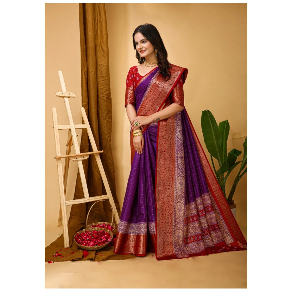 Snuggle Spot Women's Soft Dola Cotton Kalamkari Printed Saree With Unstitched Blouse 5.5Mtr (Purple)