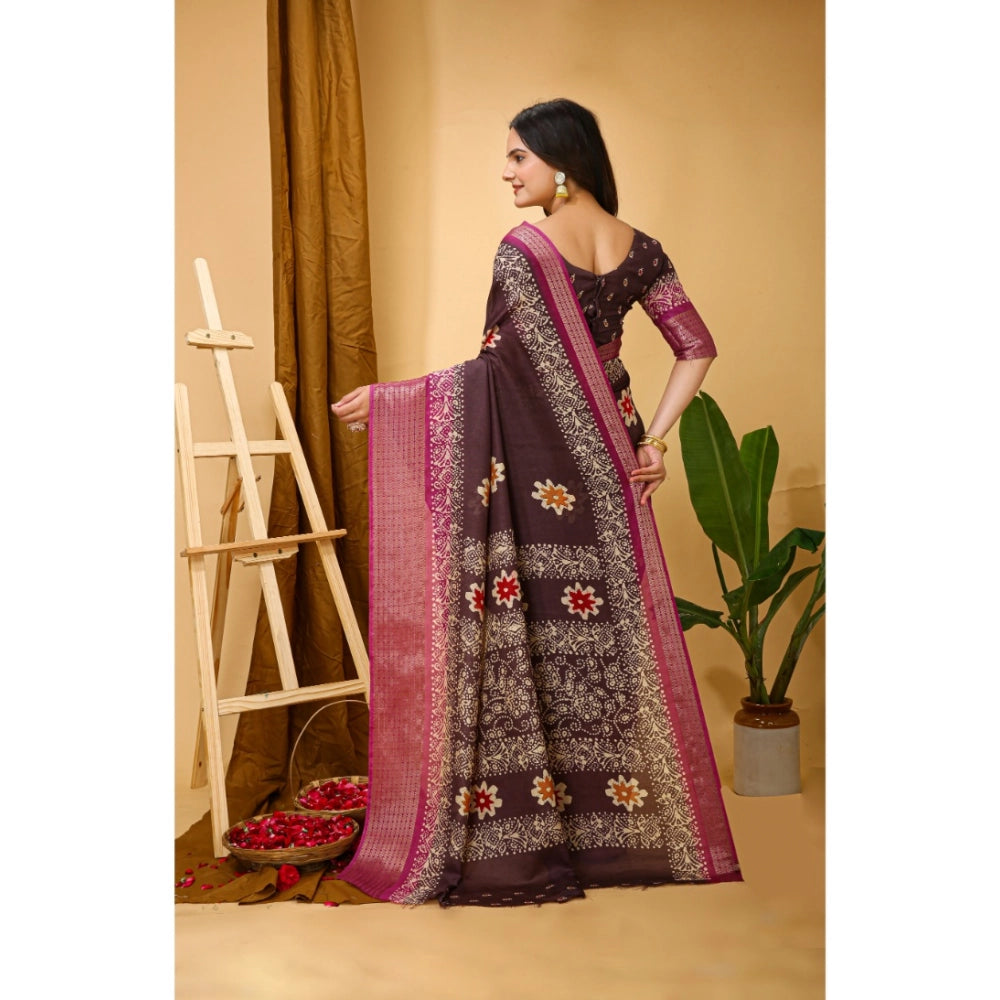 Snuggle Spot Women's Soft Blooming Marshmallow Fabric Kalamkari Printed Saree With Unstitched Blouse 5.5Mtr (Maroon)