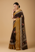 Snuggle Spot Women's Soft Blooming Marshmallow Fabric Kalamkari Printed Saree With Unstitched Blouse 5.5Mtr (Brown)