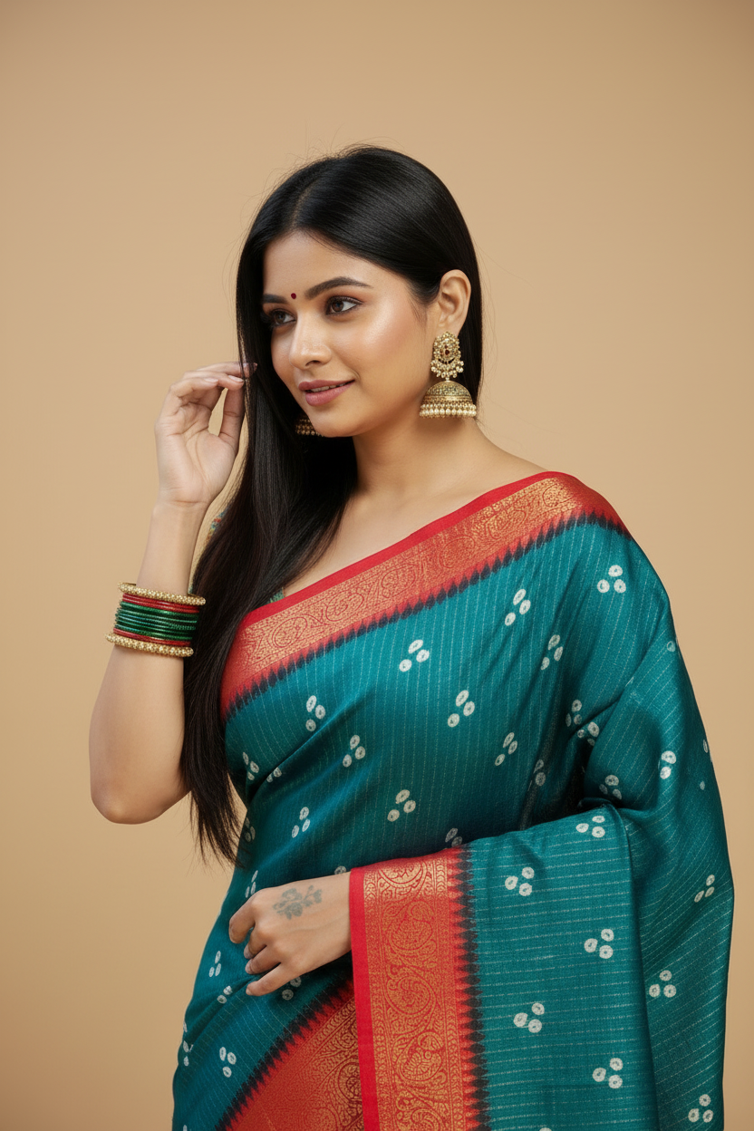 Snuggle Spot Women's Soft Dola Cotton Kalamkari Printed Saree With Unstitched Blouse 5.5Mtr (Blue)