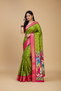 Snuggle Spot Women's Soft Dola Cotton Kalamkari Printed Saree With Unstitched Blouse 5.5Mtr (Green)
