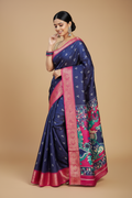 Snuggle Spot Women's Soft Dola Cotton Kalamkari Printed Saree With Unstitched Blouse 5.5Mtr (Navy Blue)