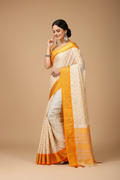 Snuggle Spot Women's Soft Cotton Silk Printed Saree With Unstitched Blouse 5.5Mtr (Yellow)