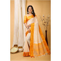 Snuggle Spot Women's Soft Cotton Silk Printed Saree With Unstitched Blouse 5.5Mtr (Yellow)