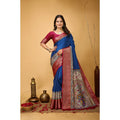 Snuggle Spot Women's Soft Dola Cotton Kalamkari Printed Saree With Unstitched Blouse 5.5Mtr (Blue)