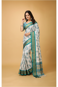 Snuggle Spot Women's Soft Cotton Silk Printed Saree With Unstitched Blouse 5.5Mtr (Turquoise)