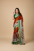 Snuggle Spot Women's Soft Handloom Cotton Kalamkari Printed Saree With Unstitched Blouse 5.5Mtr (Orange)