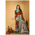 Snuggle Spot Women's Soft Handloom Cotton Kalamkari Printed Saree With Unstitched Blouse 5.5Mtr (Orange)