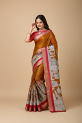 Snuggle Spot Women's Soft Handloom Cotton Kalamkari Printed Saree With Unstitched Blouse 5.5Mtr (Mustard)