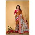 Snuggle Spot Women's Soft Handloom Cotton Kalamkari Printed Saree With Unstitched Blouse 5.5Mtr (Mustard)