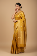 Snuggle Spot Women's Soft Lichi Silk Printed Saree With Unstitched Blouse 5.5Mtr (Yellow)