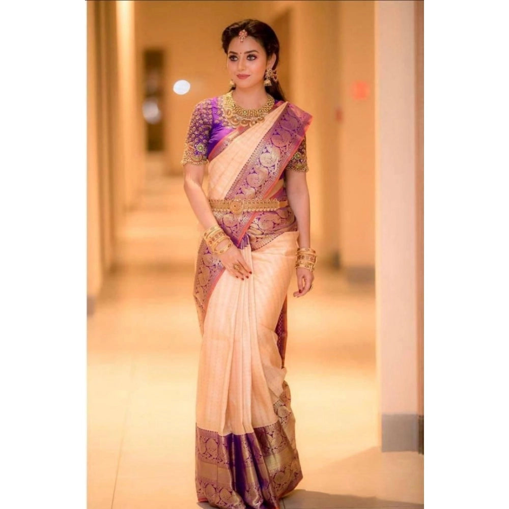Snuggle Spot Women's Soft Lichi Silk Printed Saree With Unstitched Blouse 5.5Mtr (Purple)