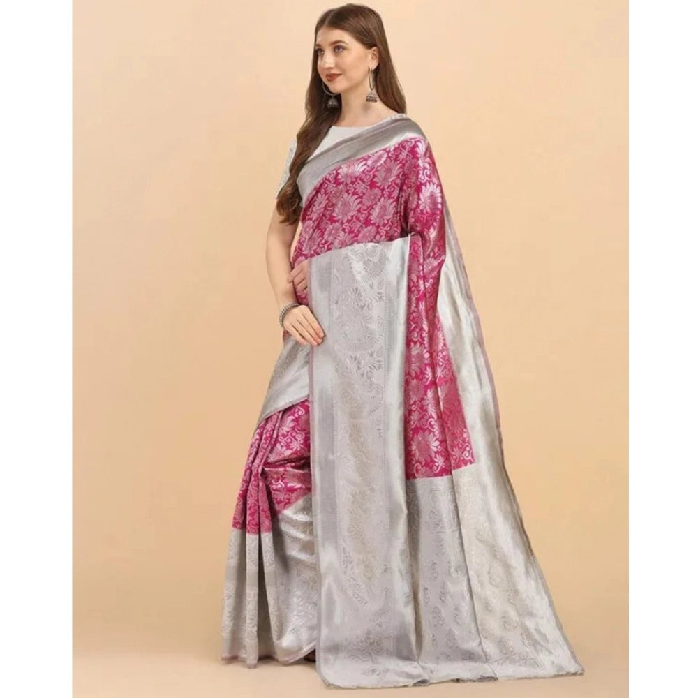 Snuggle Spot Women's Soft Lichi Silk Printed Saree With Unstitched Blouse 5.5Mtr (Pink)