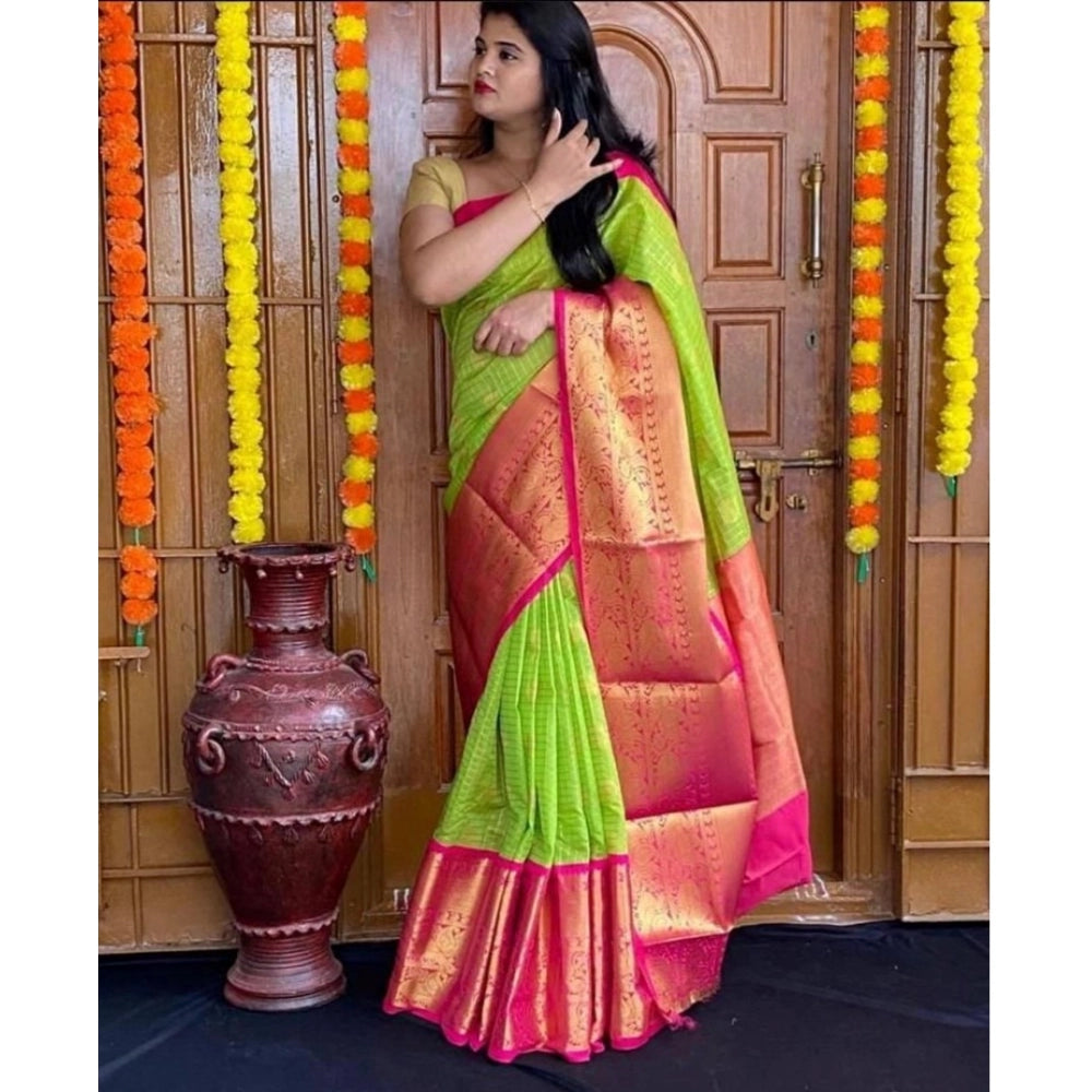 Snuggle Spot Women's Soft Lichi Silk Printed Saree With Unstitched Blouse 5.5Mtr (Green)